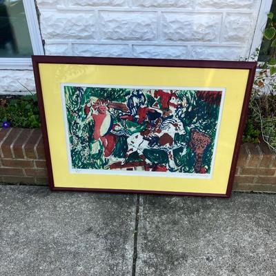 Malcolm Morley "Figures and Horse - Aquatint" Framed Print, 45 x 34 inches