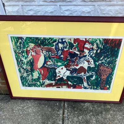 Malcolm Morley "Figures and Horse - Aquatint" Framed Print, 45 x 34 inches