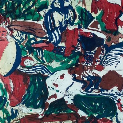 Malcolm Morley "Figures and Horse - Aquatint" Framed Print, 45 x 34 inches