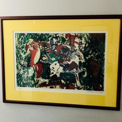 Malcolm Morley "Figures and Horse - Aquatint" Framed Print, 45 x 34 inches