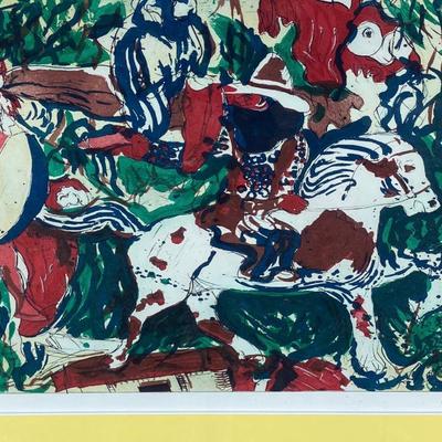 Malcolm Morley "Figures and Horse - Aquatint" Framed Print, 45 x 34 inches