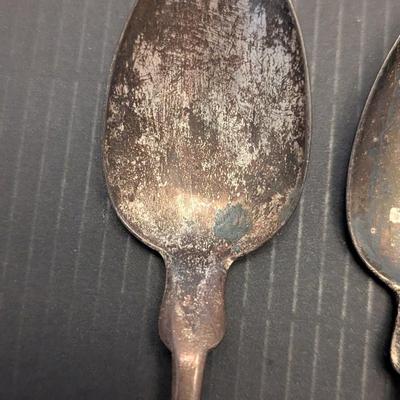 Sale Photo Thumbnail #3266: 2 Pieces OfAntique Victorian J & W Moir Silver Fiddleback Serving Spoon 19th Century Handmade American Flatware 1844-1869 & 1 Marked Spoon 54g