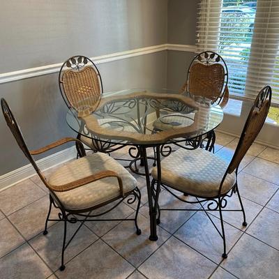 Glass & Wicker Dining Set with Metal Base