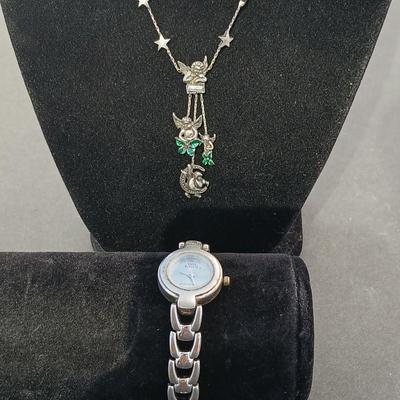 Kirk Folly like Angel charm necklace silver toned - with an Anne Klein II water resistant watch