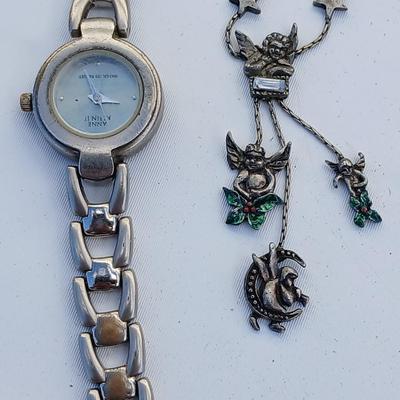 Kirk Folly like Angel charm necklace silver toned - with an Anne Klein II water resistant watch