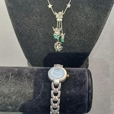 Kirk Folly like Angel charm necklace silver toned - with an Anne Klein II water resistant watch