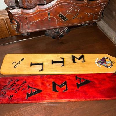 Sale Photo Thumbnail #193: Wooden magazine rack, wooden fraternity paddles