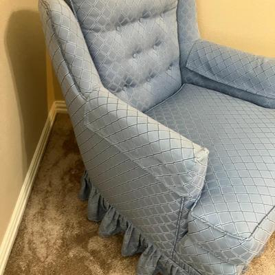 Sale Photo Thumbnail #102: Light blue upholstered sitting chair. No stains/rips. 30" H x 29" W x 28" D