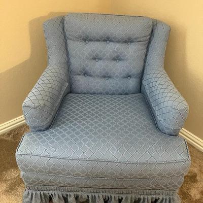 Sale Photo Thumbnail #101: Light blue upholstered sitting chair. No stains/rips. 30" H x 29" W x 28" D