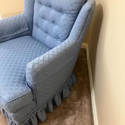 Sale Photo Thumbnail #103: Light blue upholstered sitting chair. No stains/rips. 30" H x 29" W x 28" D