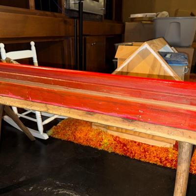 Sale Photo Thumbnail #383: D74-Table and shelf
See photos for condition of paint job on the orange shelf