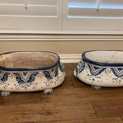 Sale Photo Thumbnail #118: Set of 2 19th Century hand painted Italian footbath basins. Measuring 7.5" H x 21" W. Can be used for planters, display, any home decor purpose.