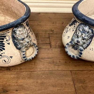 Sale Photo Thumbnail #119: Set of 2 19th Century hand painted Italian footbath basins. Measuring 7.5" H x 21" W. Can be used for planters, display, any home decor purpose.