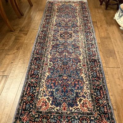 Sale Photo Thumbnail #133: Vintage Karastan Kirman runner rug with normal wear, no significant damage or ink bleed. 92" L x 27.5" W