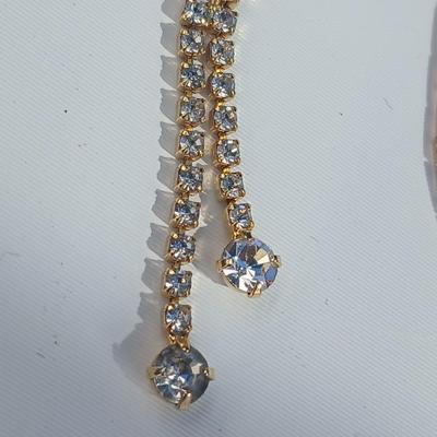 Vintage double ball adjustable necklace - V shape red Rhinestone necklace - v shape cubic necklace - and rhinestone drop tie like necklace