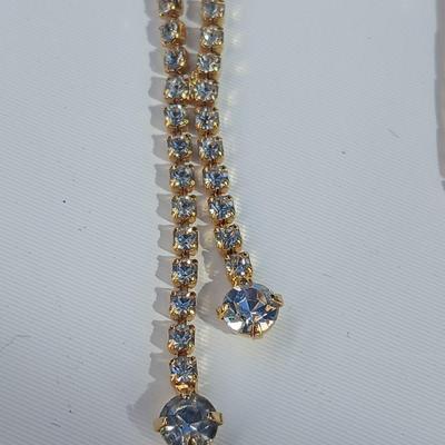 Vintage double ball adjustable necklace - V shape red Rhinestone necklace - v shape cubic necklace - and rhinestone drop tie like necklace