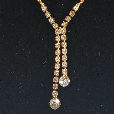 Vintage double ball adjustable necklace - V shape red Rhinestone necklace - v shape cubic necklace - and rhinestone drop tie like necklace