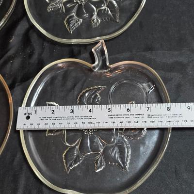 Four vintage Apple by Orchard 8" luncheon snack plates with Six Hazel Atlas glass snack cups