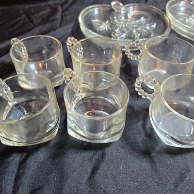 Four vintage Apple by Orchard 8" luncheon snack plates with Six Hazel Atlas glass snack cups