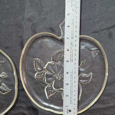 Four vintage Apple by Orchard 8" luncheon snack plates with Six Hazel Atlas glass snack cups