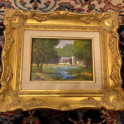 Sale Photo Thumbnail #152: Set of 3 10" x 12" framed bluebonnet oil on canvas paintings, varied artists