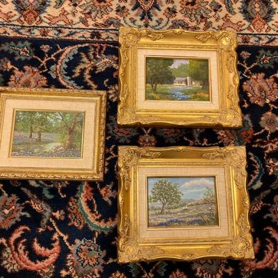 Sale Photo Thumbnail #151: Set of 3 10" x 12" framed bluebonnet oil on canvas paintings, varied artists