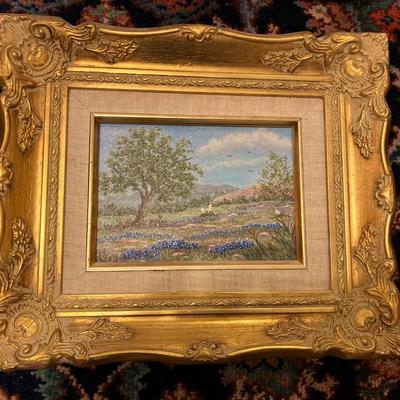 Sale Photo Thumbnail #153: Set of 3 10" x 12" framed bluebonnet oil on canvas paintings, varied artists