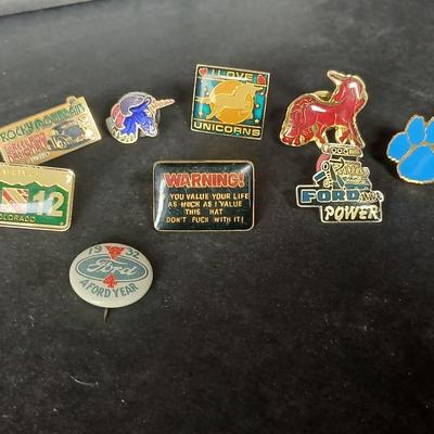 Enamel hat pins - I love Unicorns - Warning if you value your life - Ford Power - 1932 Ford 4 year Button pin and more