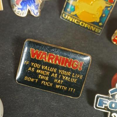 Enamel hat pins - I love Unicorns - Warning if you value your life - Ford Power - 1932 Ford 4 year Button pin and more