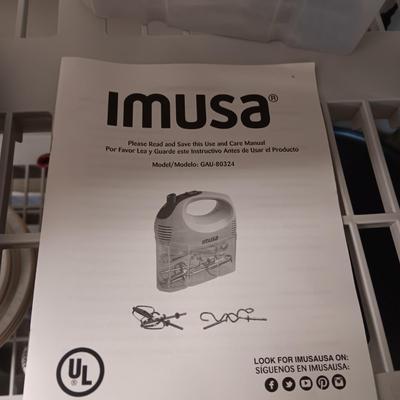 IMUSA HAND MIXER, WILTON LOAF PAN AND A CAKE CARRIER