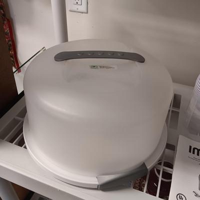 IMUSA HAND MIXER, WILTON LOAF PAN AND A CAKE CARRIER