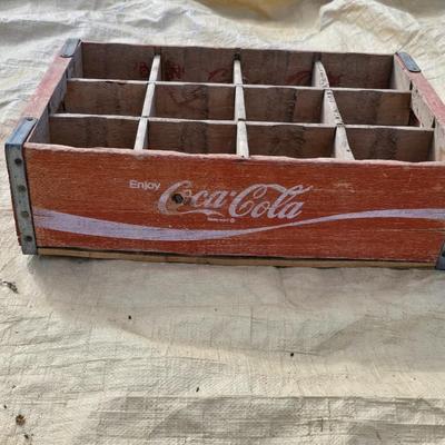 Vintage wooden Coca-Cola wood Crate - wood coke box - with collection of bottle openers