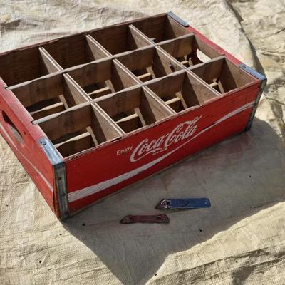 Vintage wooden Coca-Cola wood Crate - wood coke box - with collection of bottle openers - Cola crate