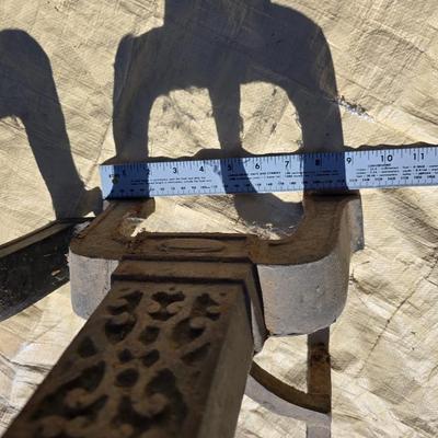 Pair of vintage Cast Iron Andirons - With antique Cast Iron paper / newspaper log roller wood handle crank Fireplace tools