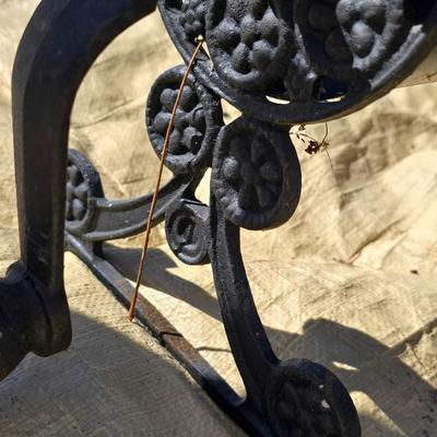 Pair of vintage Cast Iron Andirons - With antique Cast Iron paper / newspaper log roller wood handle crank Fireplace tools