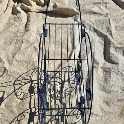 Vintage metal green wire 2 tier flower cart plant stand