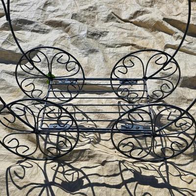 Vintage metal green wire 2 tier flower cart plant stand