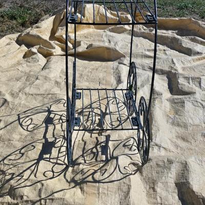 Vintage metal green wire 2 tier flower cart plant stand