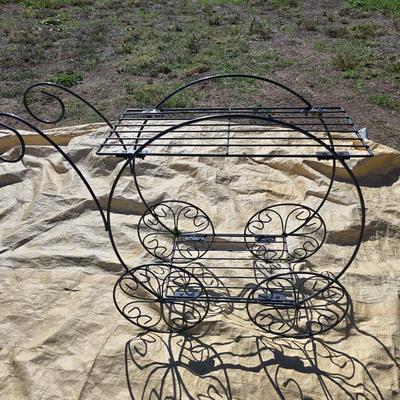 Vintage metal green wire 2 tier flower cart plant stand