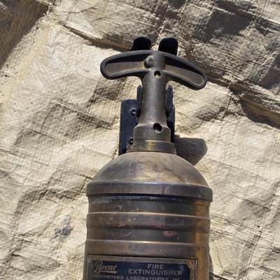 Vintage brass Fire Extinguishers - Pyrene manufacturing - and vintage Presto CB motorcycle fire extinguisher