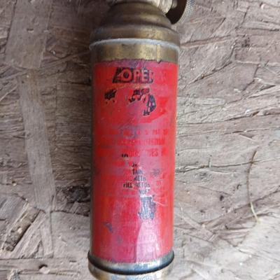 Vintage brass Fire Extinguishers - Pyrene manufacturing - and vintage Presto CB motorcycle fire extinguisher