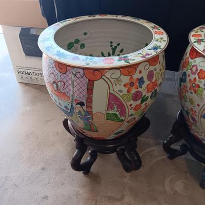 2 LARGE CHINESE PORCELAIN FISH BOWLS/PLANTERS