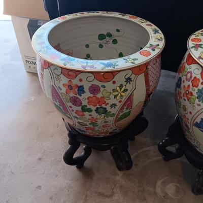 2 LARGE CHINESE PORCELAIN FISH BOWLS/PLANTERS