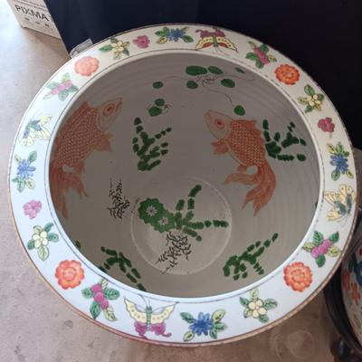 2 LARGE CHINESE PORCELAIN FISH BOWLS/PLANTERS