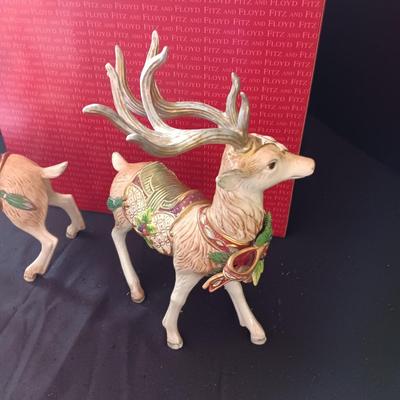 2 FITZ AND FLOYD LARGE PORCELAIN REINDEER