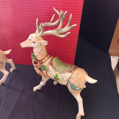 2 FITZ AND FLOYD LARGE PORCELAIN REINDEER