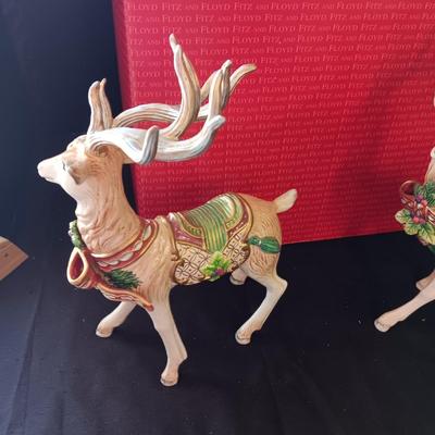 2 FITZ AND FLOYD LARGE PORCELAIN REINDEER