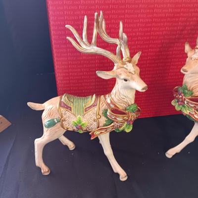 2 FITZ AND FLOYD LARGE PORCELAIN REINDEER