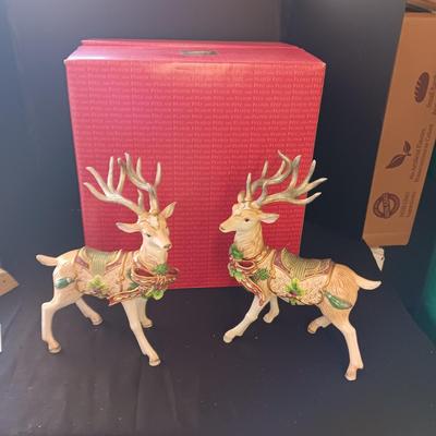 2 FITZ AND FLOYD LARGE PORCELAIN REINDEER