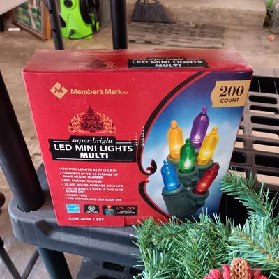 CHRISTMAS DECORATIONS & TREE STAND PLUS A VALENTINES WREATH
